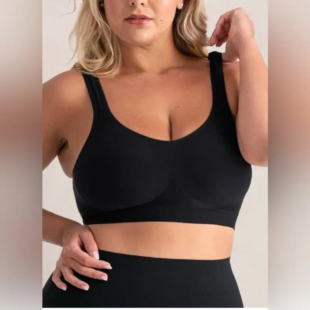 TRUEKIND Daily Comfort Wirefree Shaper Bra BLACK Support Stretch NWT 3XL